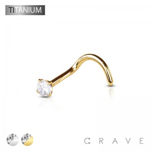 IMPLANT GRADE SOLID TITANIUM NOSE SCREW (FISH HOOK) WITH PRONG SET CZ